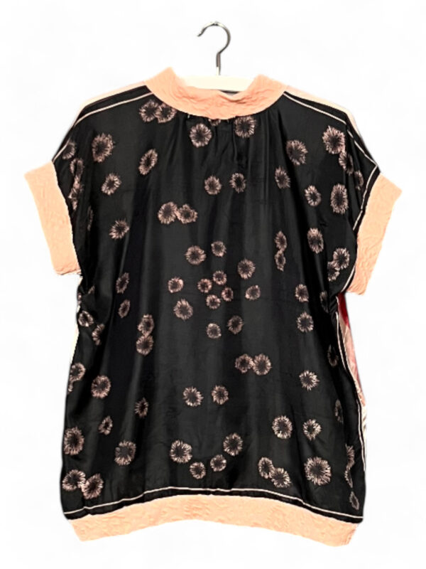 Upcycled Foulard Top with Rose and Black Bloom Print