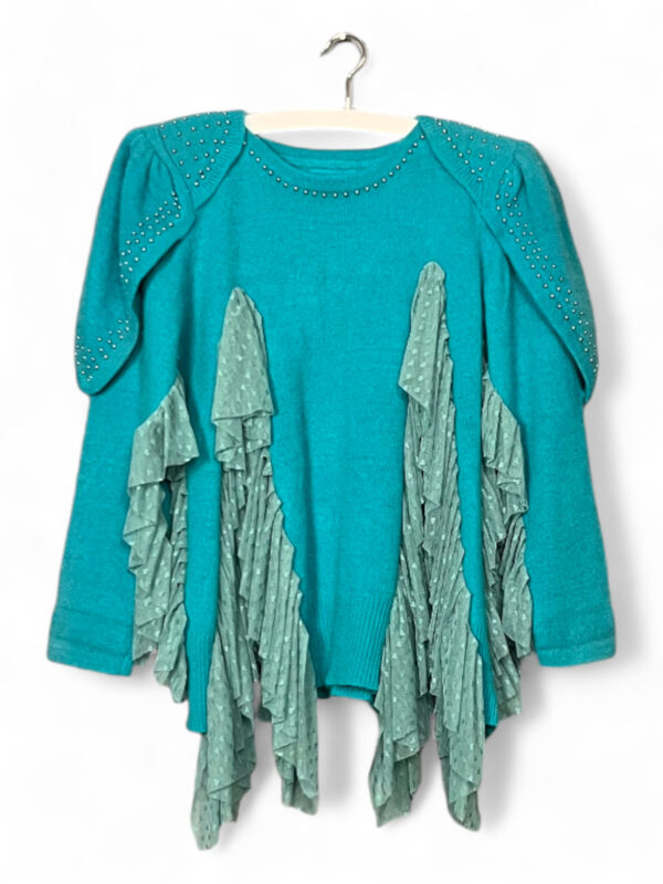 Angora Knit Tunic with Ruffles in Aqua Green