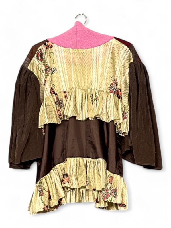 Upcycled Ruffle Tunic in Brown Pink and Yellow Floral