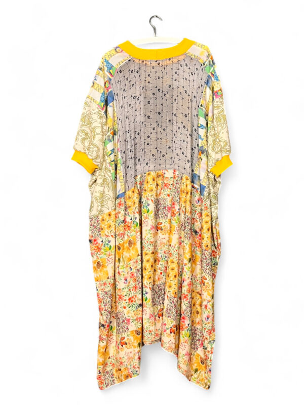 Floral Patchwork Dress with Golden Bloom