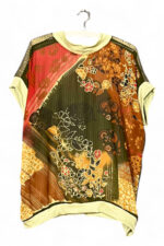 Vintage Scarf Top with Golden Stripe Front and Floral Red Back