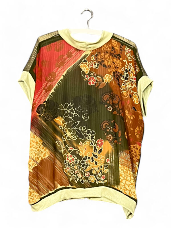 Vintage Scarf Top with Golden Stripe Front and Floral Red Back