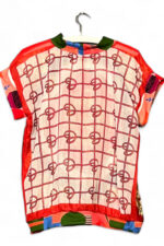 Vintage Scarf Top Red Medallion and Grid Back