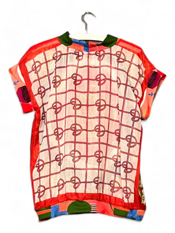 Vintage Scarf Top Red Medallion and Grid Back