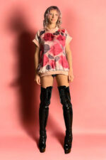 Upcycled Foulard Top with Rose and Black Bloom Print