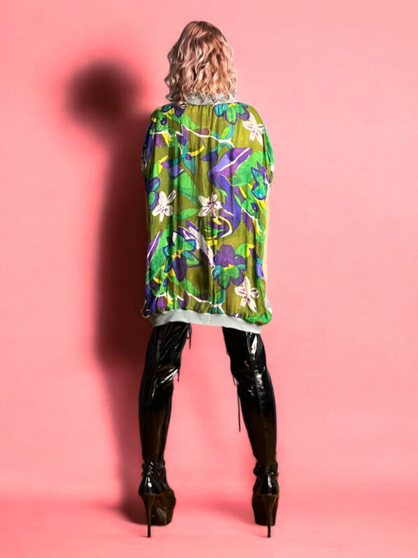 Upcycled Foulard Top Green Floral Contrast Back