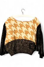 Upcycled Wool and Lurex Top in Camel and Black