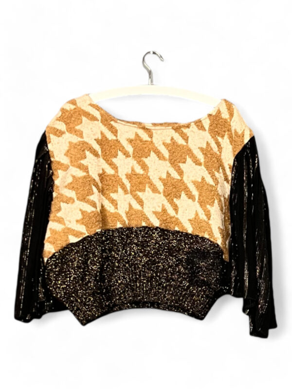 Upcycled Wool and Lurex Top in Camel and Black