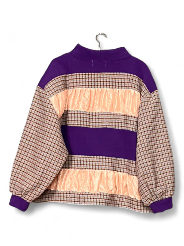 Upcycled Check and Satin Sweatshirt in Purple and Peach