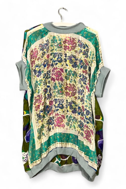 Upcycled Foulard Top Green Floral Contrast Back