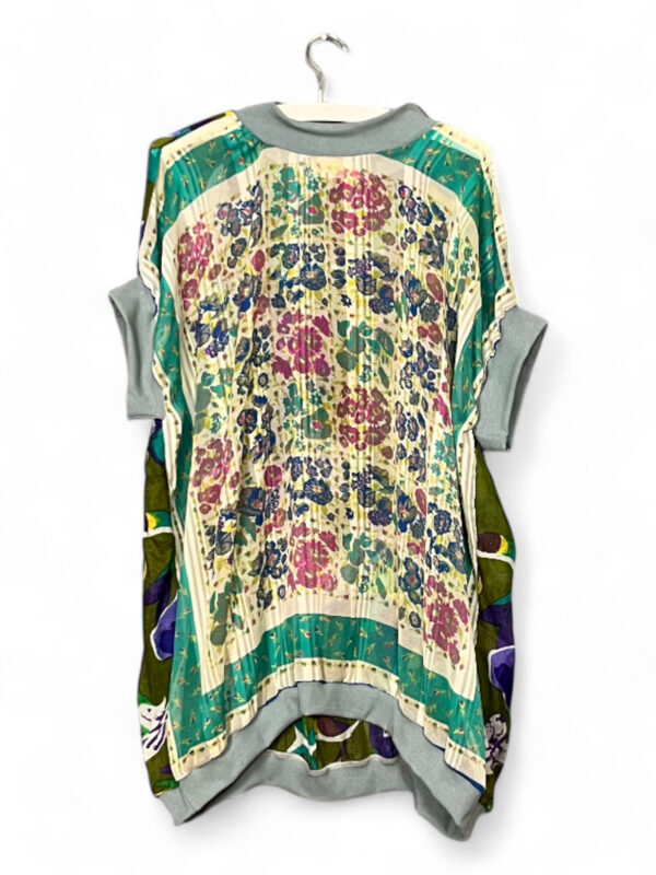 Upcycled Foulard Top Green Floral Contrast Back