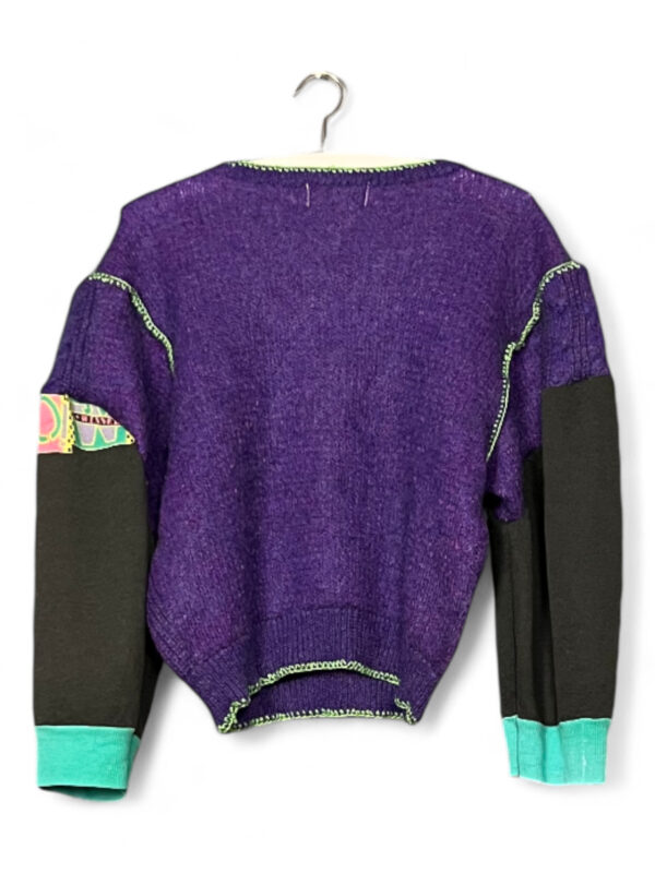 Upcycled Wool and Jersey Sweater in Purple and Black