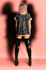 Upcycled Foulard Top with Rose and Black Bloom Print