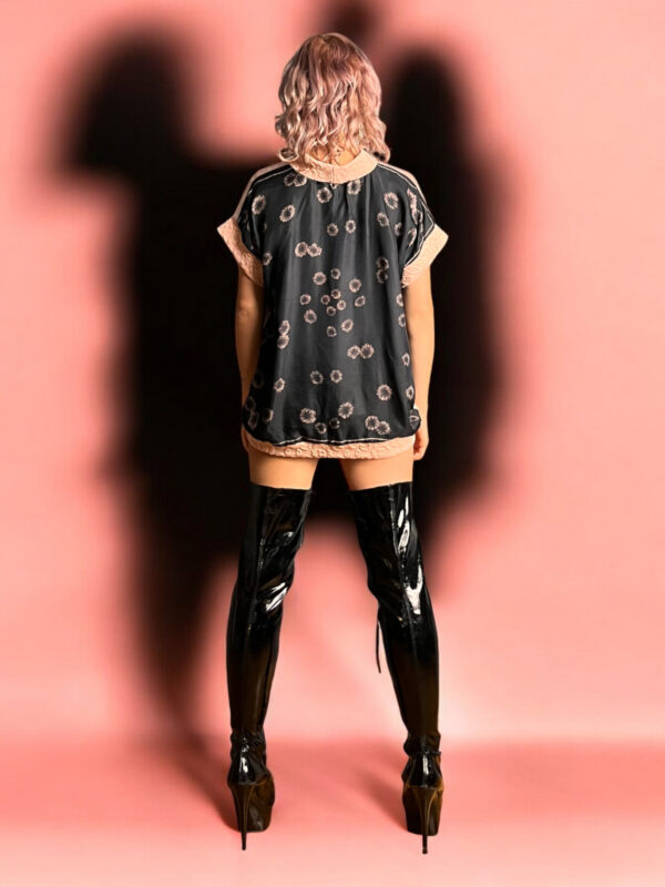 Upcycled Foulard Top with Rose and Black Bloom Print