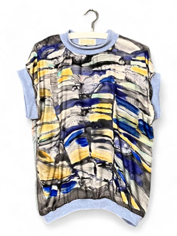Vintage Scarf Top Blue Yellow and Painterly Back