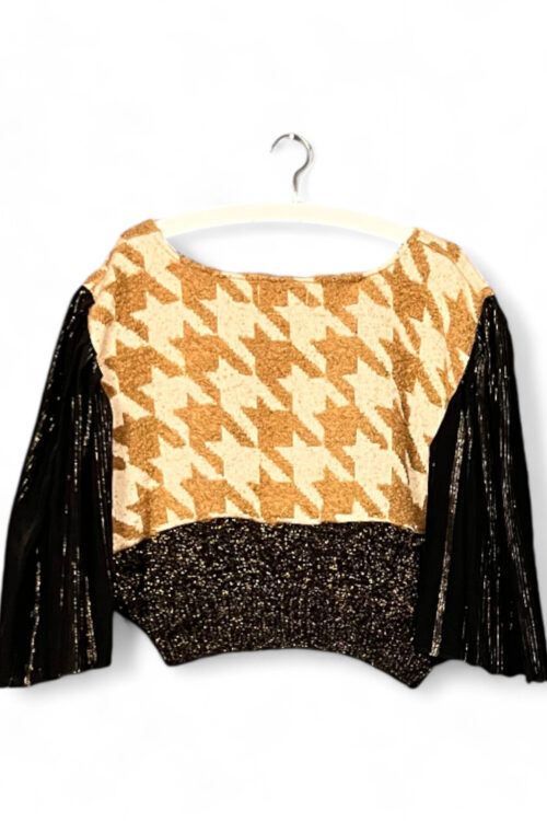 Upcycled Wool and Lurex Top in Camel and Black