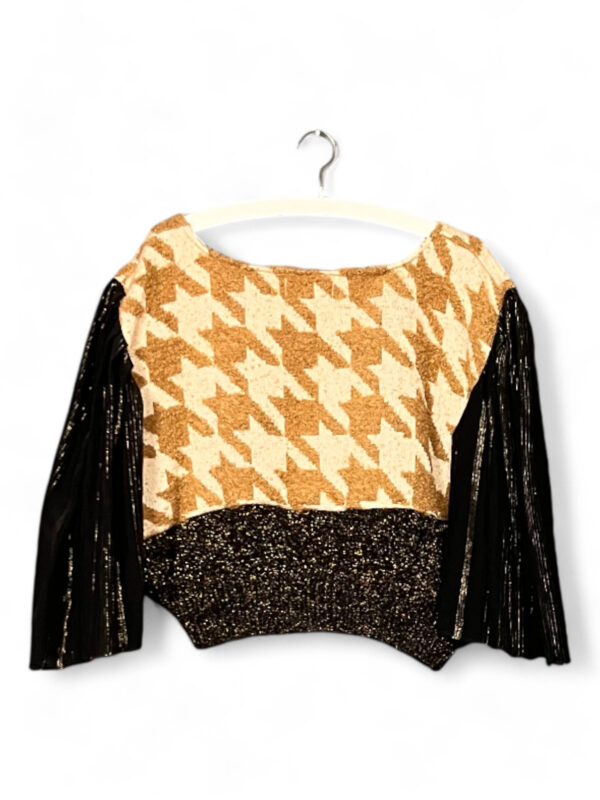 Upcycled Wool and Lurex Top in Camel and Black