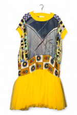 Tulle Dress Yellow with Floral and Abstract Scarf Prints Tulle Dress Yellow with Floral and Abstract Scarf Prints