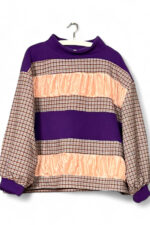 Upcycled Check and Satin Sweatshirt in Purple and Peach