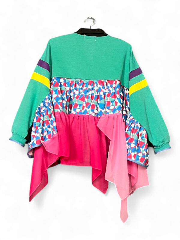 Upcycled Jersey Ruffle Tunic Teal and Pink