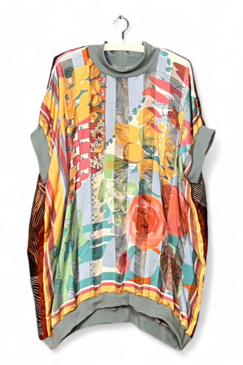 Vintage Scarf Top Botanical Collage with Optical Print Back