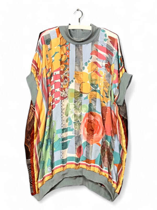 Vintage Scarf Top Botanical Collage with Optical Print Back