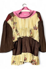 Upcycled Ruffle Tunic in Brown Pink and Yellow Floral