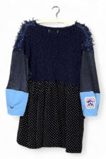 Upcycled Silk and Wool Tunic in Navy and Polka Dots