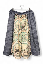 Culotte Pants Cat and Green Floral Scarf Panels
