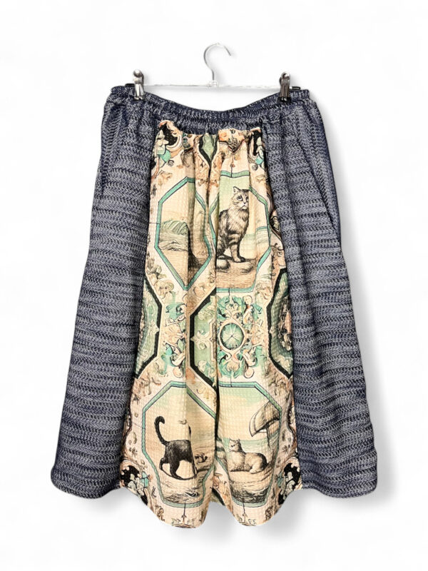 Culotte Pants Cat and Green Floral Scarf Panels