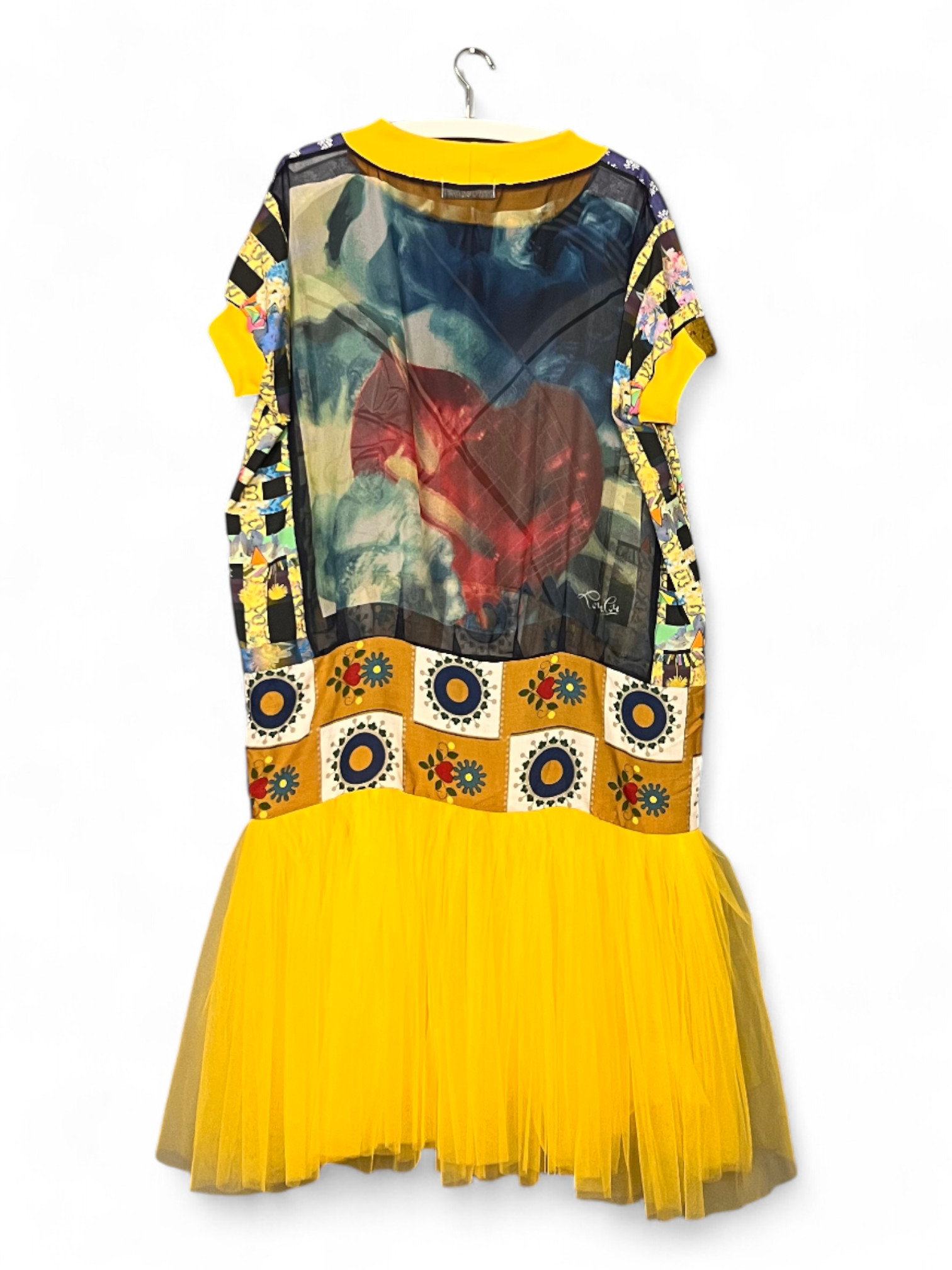 Tulle Dress Yellow with Floral and Abstract Scarf Prints Tulle Dress Yellow with Floral and Abstract Scarf Prints