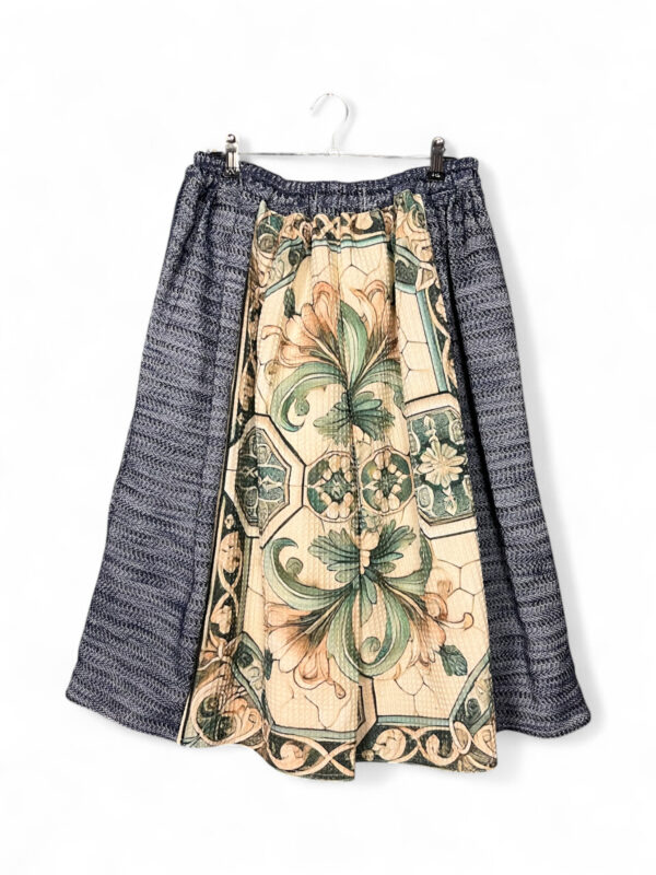 Culotte Pants Cat and Green Floral Scarf Panels