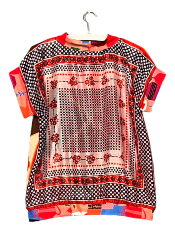 Patchwork Foulard Top Red Mosaic and Dots