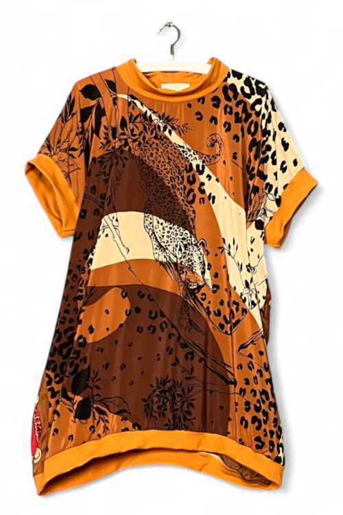 Vintage Scarf Top with Leopard and Regal Red Back