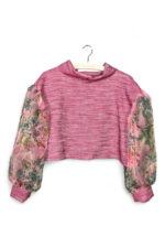 Pink Top with Floral Chiffon Sleeves