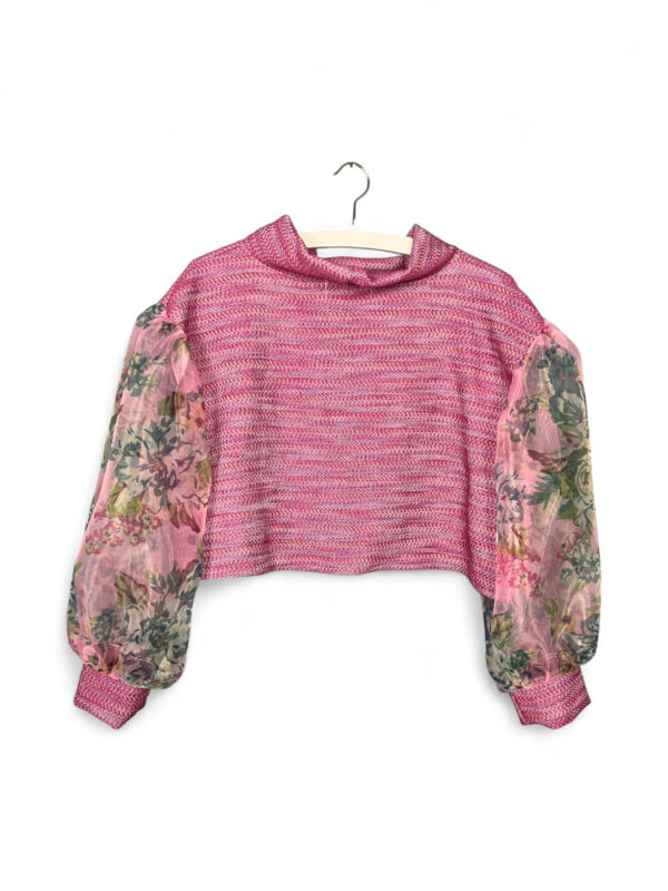 Pink Top with Floral Chiffon Sleeves