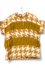 Upcycled Wool Top in Camel Houndstooth and Mustard