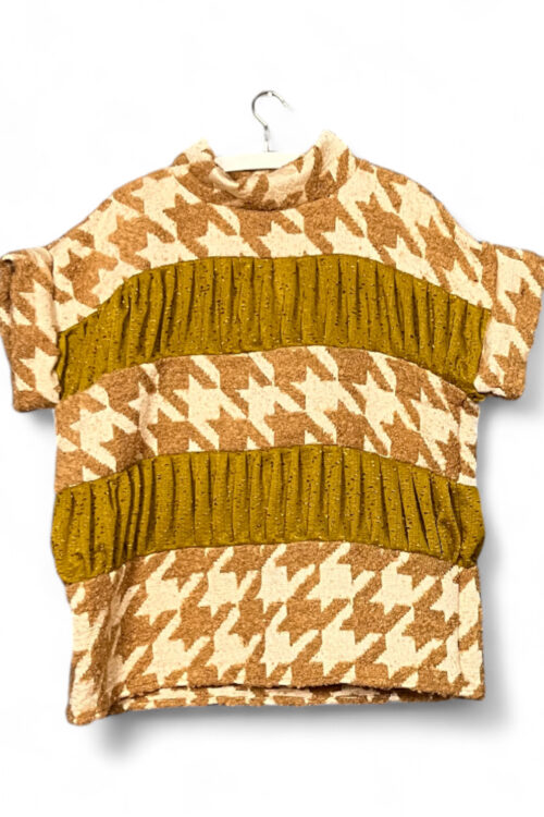 Upcycled Wool Top in Camel Houndstooth and Mustard