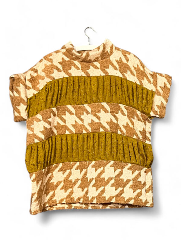 Upcycled Wool Top in Camel Houndstooth and Mustard