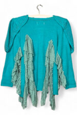 Angora Knit Tunic with Ruffles in Aqua Green