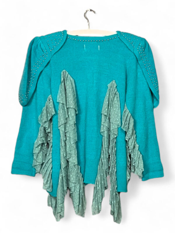 Angora Knit Tunic with Ruffles in Aqua Green