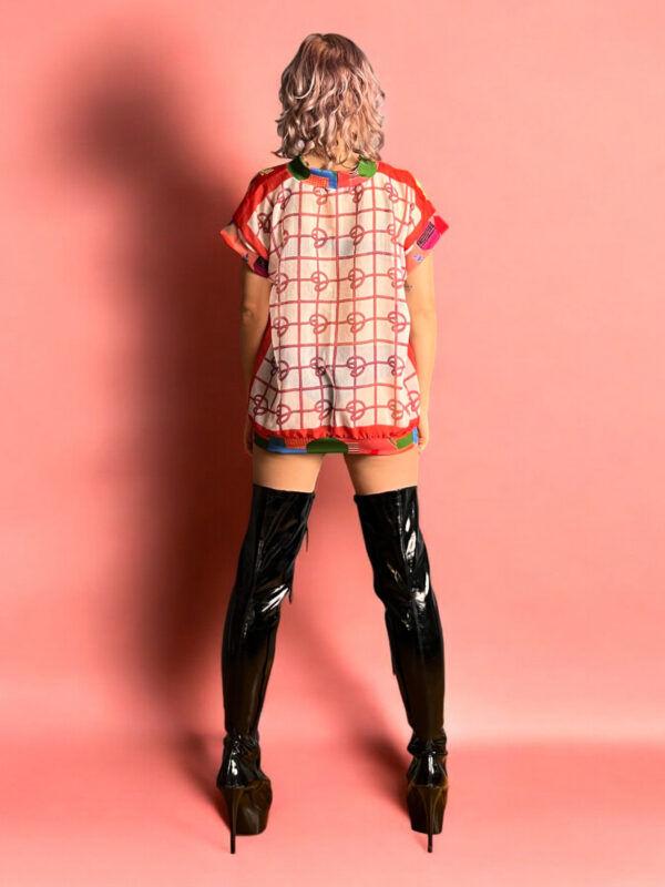 Vintage Scarf Top Red Medallion and Grid Back