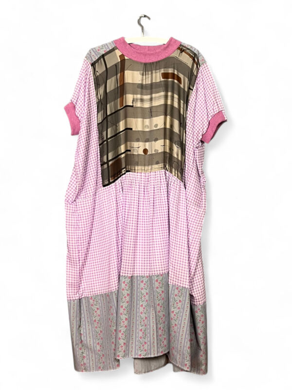 Vintage Scarf Dress Black Graphic and Gingham Ruffle