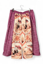 Dark Pink Cotton Culotte with Panda and Cat Print