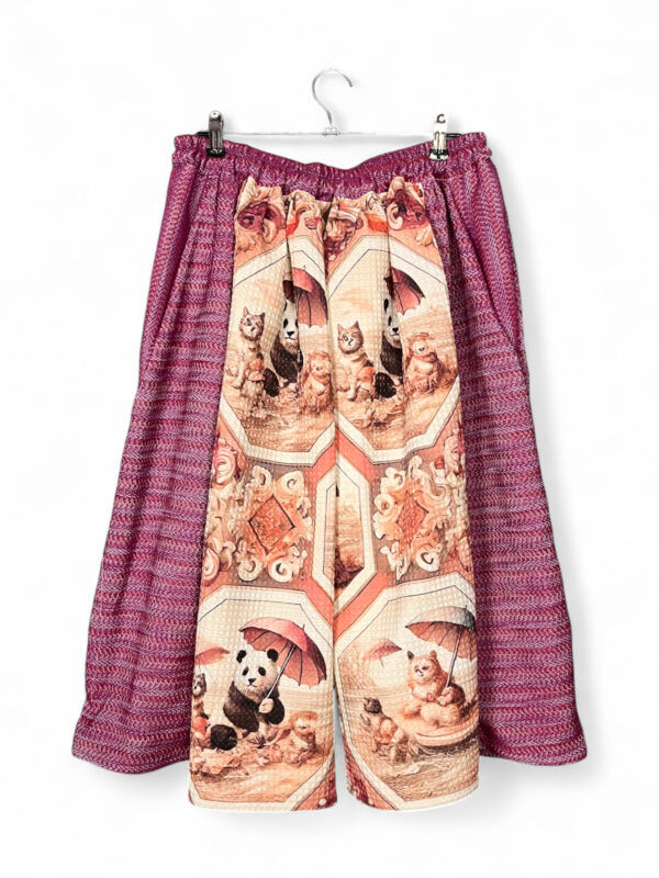 Dark Pink Cotton Culotte with Panda and Cat Print
