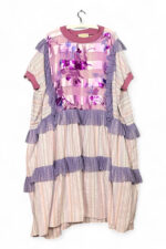 Ruffle Dress in Lilac Stripe and Vintage Scarf Back