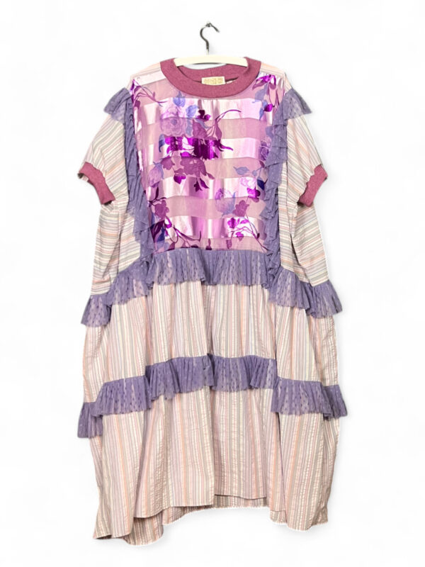Ruffle Dress in Lilac Stripe and Vintage Scarf Back
