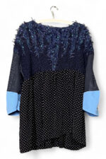 Upcycled Silk and Wool Tunic in Navy and Polka Dots