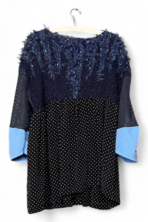 Upcycled Silk and Wool Tunic in Navy and Polka Dots