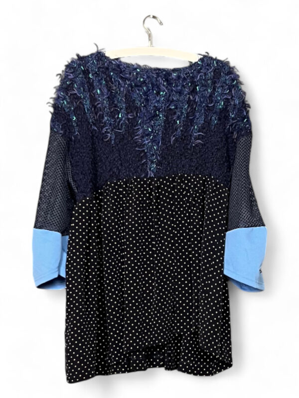 Upcycled Silk and Wool Tunic in Navy and Polka Dots
